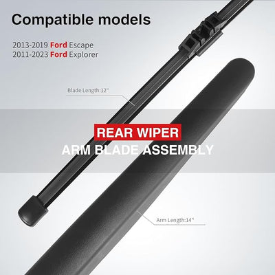OTUAYAUTO Rear Wiper Arm Blade Replacement for Ford Escape 2013-2023 Explorer 2011-2023, Lincoln MKX MKC 2015-2019 Rear Windshield Back Wiper Set OEM BB5Z17526-C