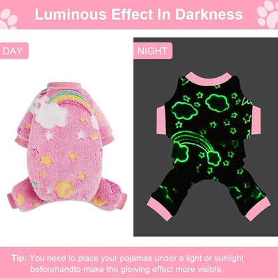 Sebaoyu Dog Pajamas for Small Dogs, Glow in Dark Tie Dye Unicorn Sweater, Super Soft Velvet Material Chihuahua Yorkie Tiny Clothes Outfits(XX-Small,Rainbow)
