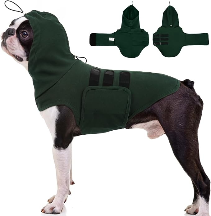 Dog Anxiety Calming Vest, Dog Calming Vest with Ear Cover, Adjustable Anxiety Jacket for Dogs, Dog Compression Shirt Anxiety for Separation, Fireworks, Noise, Vet Visits (DarkGreen, L)
