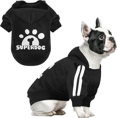Dog Hoodie with Leash Hole, Pet Clothes Puppy Sweatshirt Dog Pullover Stylish Cat Apparel for Small Medium Dogs and Cats (Black, Large)