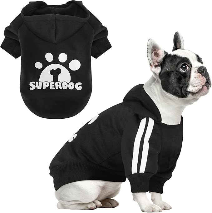Dog Hoodie with Leash Hole, Pet Clothes Puppy Sweatshirt Dog Pullover Stylish Cat Apparel for Small Medium Dogs and Cats (Black, X-Small)