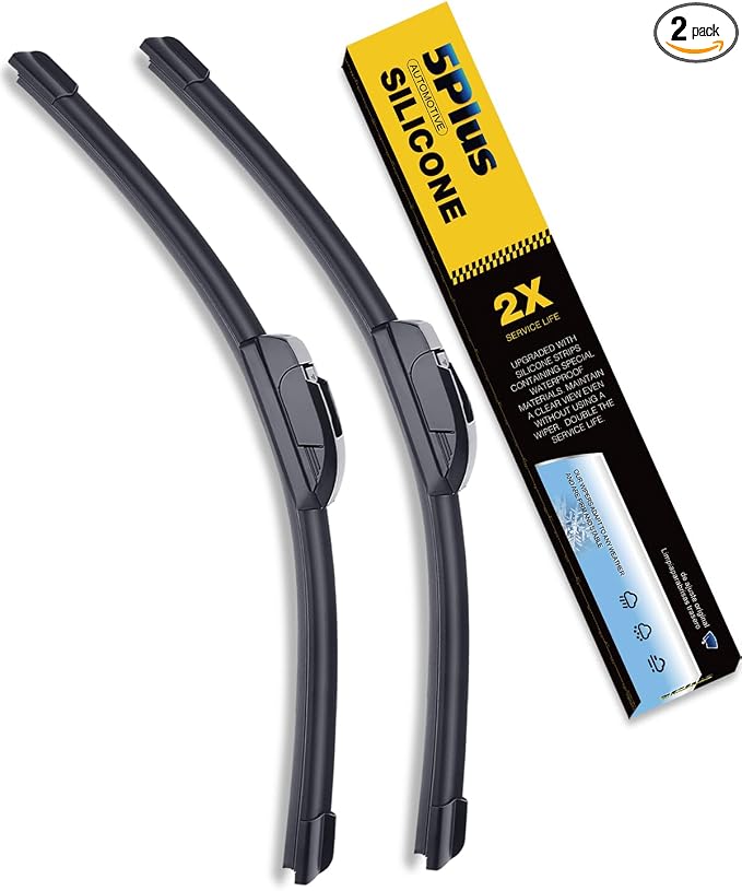5 PLUS Premium Silicone Wiper Blades 15"+15" Front Windshield Wipers 2-PACK | All Weather Performance, Waterproof Rain Wiping, Streak-Free Visibility, Long Lasting Harsh Weather Design