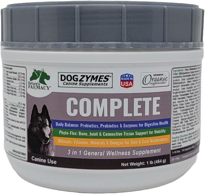 Complete - Probiotics, prebiotics, Glucosamine, Chondroitin, MSM and Hyaluronic Acid, Complete Skin and Coat Care (1 Pound)