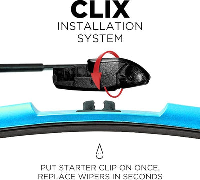 Clix Wipers Windshield Wiper Blades 16"/16" Set of 2, Fits Jeep Wrangler JK, JKU, JL, JLU & Gladiator JT, All-Weather Premium Replacement Wipers with Quick Clips, 2007-2025 Jeep Accessories, Teal