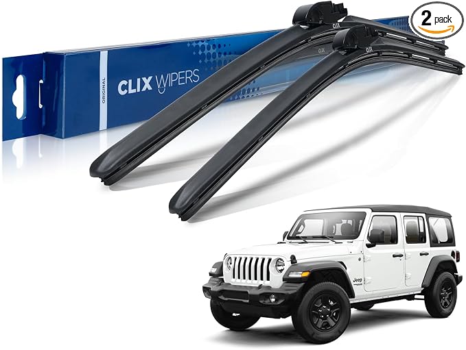 Clix Wipers Windshield Wiper Blades 16"/16" Set of 2, Fits Jeep Wrangler JK, JKU, JL, JLU & Gladiator JT, All-Weather Premium Replacement Wipers with Quick Clips, 2007-2025 Jeep Accessories, Original