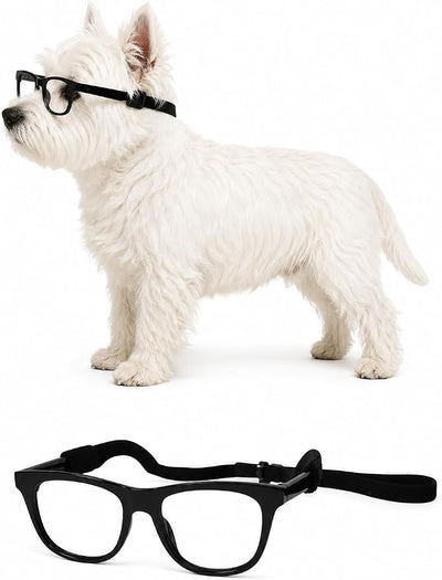 G002 Dog Pet Clear Lens Costume Glasses Small to Medium Breeds 12LBS~30LBS Prop Photoshoot Sunglasses (80s Black-Clear)