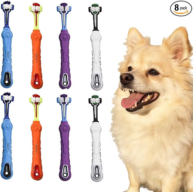 8 Pcs 3-Sided Pet Toothbrush Dog Cat Mouth Dental Teeth Care | Pet Brush for Bad Breath Tartar Cleaning