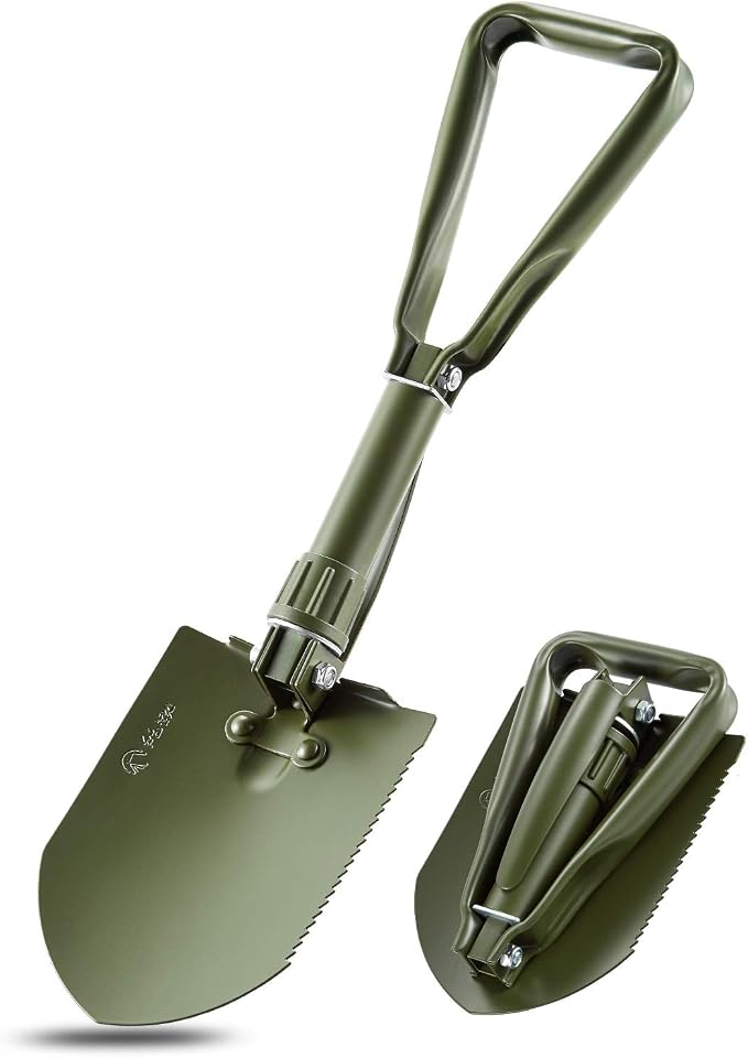 REDCAMP 23" Military Folding Camping Shovel, High Manganese Steel Tactical Shovel, Portable Tri-Fold Entrenching Tool for Digging, Hiking, Survival, Emergency, Snow, Mud & Sand, Army Green (2.5 lbs)