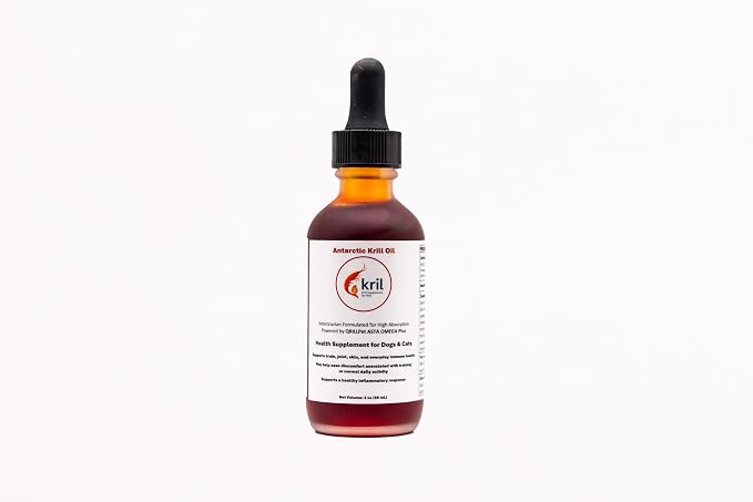 kril™ Antarctic Krill Oil Health Supplement for Dogs & Cats 2oz Liquid with QRILLPet ASTA Omega Plus, High Absorption Formula, Joint Brain Skin Support with Omega-3, Astaxanthin (2 Ounces)