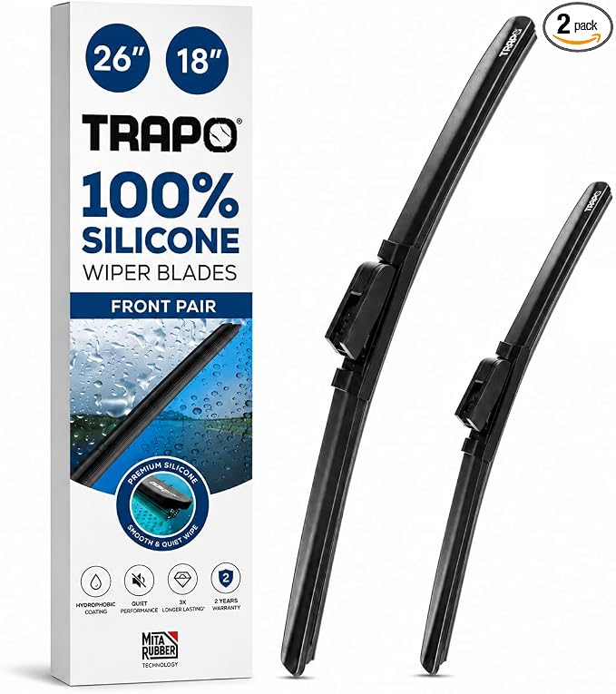 26” and 18" Hydrophobic Front Windshield Wiper Blades - Fits Camry, Civic, Accord, Highlander, Subaru Outback - Durable & Silicone - Strong Water-Repellent Coating - Easy Install - 2 Blades