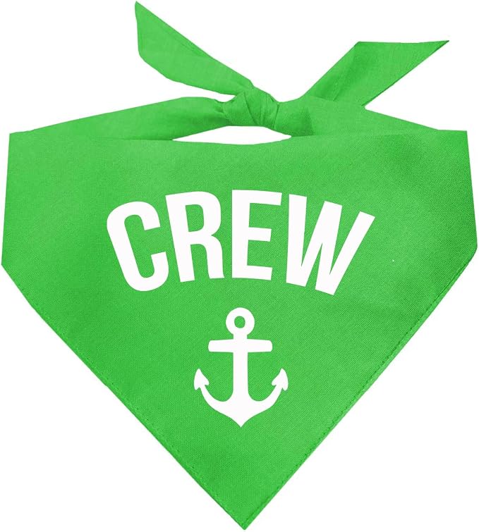 Crew with Anchor Dog Bandana | 100% Cotton | Made in USA | Boat & Fishing | Captain | Beach & Lake | Summer | Outdoors | Father's Day |Lime Green, One Size (265)