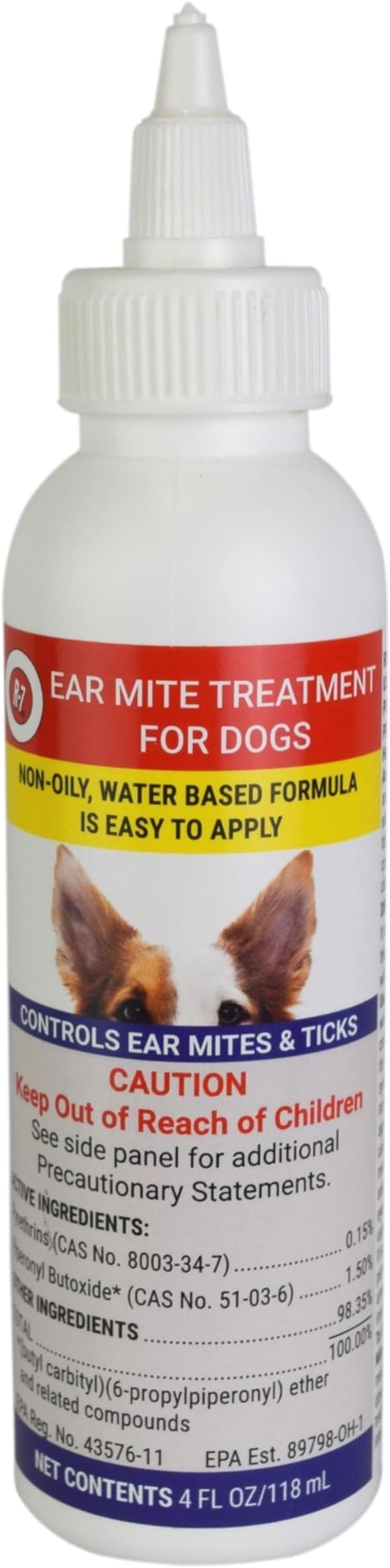 R7 Ear Mite Treatment for Dogs, 4 Ounce, Controls Ticks and Mites
