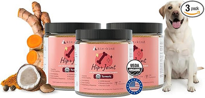 kin+kind Organic Turmeric Hip and Joint Supplement for Dogs and Cats – Supports Healthy Joint Mobility and Inflammatory Response – Vet Formulated – 3x8 oz