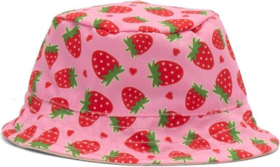 THE WORTHY DOG Strawberries Bucket Hat for Dogs – Lightweight Pet Sun Hat with Adjustable Chin Strap, Soft Brim & Bright Colors - Pink, Small