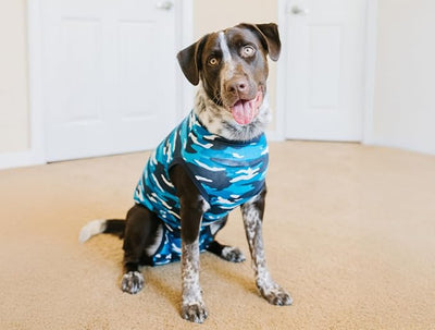 Suitical - The Original Dog Surgery Recovery Suit - Replace E-Collar & Cone - Spay, Neuter, Wounds, Prevent Licking - 2XL - Neck to Tail 31.5-36.2in - Chest 36-46in - Weight 80-120lbs, Blue Camouflage
