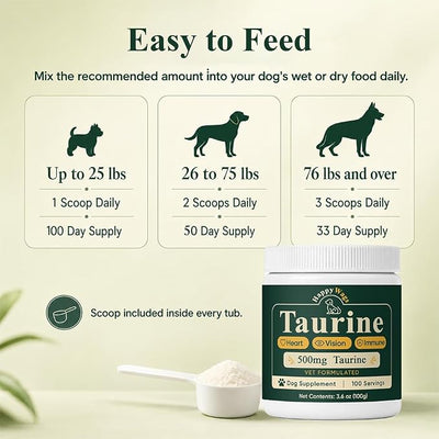 HappyWags Taurine Powder for Dogs, Taurine Supplement Support Vision, Heart & Immune, 100 Grams (1)