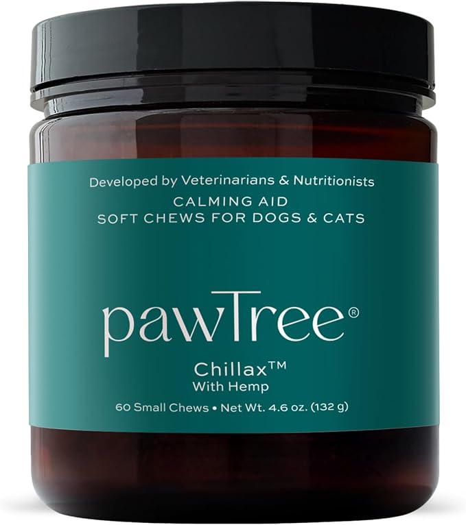 Chillax - Natural Calming Hemp Chews for Dogs and Cats - Formula to Relieve Stress and Tension; Ease Travel, Separation Anxiety and Soothe Fear - Small Soft Chews (60 Count)