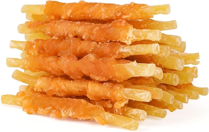 Dog Treats, 4.5-4.7 Inch Chicken Wrapped Codfish Sticks, Soft Chewy Training Treats for Small Dogs, Low-Fat Rawhide-Free Chews, 8.82 oz (25 Count)
