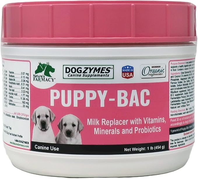 Puppy-Bac Milk Replacer formulated with The Proper ratios of Protein, Fat and nutrients for Growing Puppies (8 Ounce)