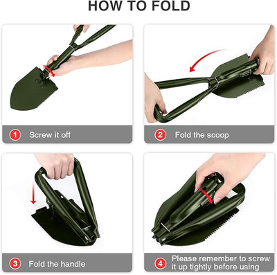 24.5" Collapsible Shovel, Heavy Duty Foldable Shovel for Camping and Pickax, Military Entrenching Tool for Gardening, Camping, Digging Dirt, Sand, Mud&Snow, Off Road, Car Emergency kit