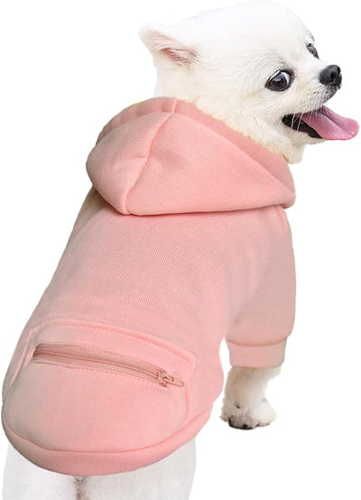 Jecikelon Dog Hoodies for Small Dogs with Zipper Pocket, Soft Fleece Puppy Clothes with Rope Hat, Warm Winter Outfits Cold Weather Coats, Cute Sweatshirt Chihuahua Costume (Pink, X-Small)