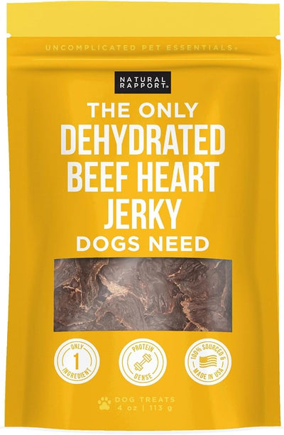 Natural Rapport Beef Heart Jerky Dog Treats - Single Ingredient, High Protein Dehydrated Treats for Training & Rewards (4 oz) (15+ Treats)