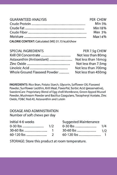 Krill Oil Shed-Free Soft Chews for Dogs - Reduce Shedding & Itching - Rich in Omega 3 & Antioxidants - Improves Skin & Coat - Made in USA - 60 Soft Chews