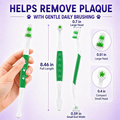Dog Toothbrush, Dual-Head, for Medium-Large Dogs,Green | Soft Bristles for Gentle Cleaning, 60° Curved Bristles for Better Coverage, Comfortable for Sensitive Gums