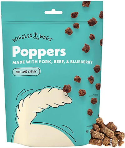 Wiggles & Wags Poppers Soft and Chewy Dog Treats, Pork, Beef & Blueberry, 8 OZ