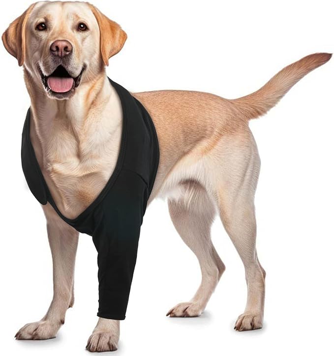 ROZKITCH Dog Sleeves for Wounds Front Legs Right Left, Pet Prevent Licking Wound Elbow Knee Protector, Dog Recovery Suit Cone Collar Alternative for Sprain ACL CCL Arthritis Joint Care Black L