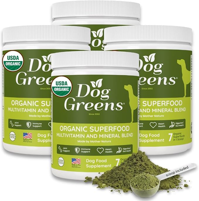 Organic Plant-Based Supplement for Skin, Coat, Digestive & Immune Health in Dogs (12 oz); Natural, Holistic and Vet Approved, Add to Raw, Cooked Homemade, Kibble or Canned Dog Food, 4 Pack