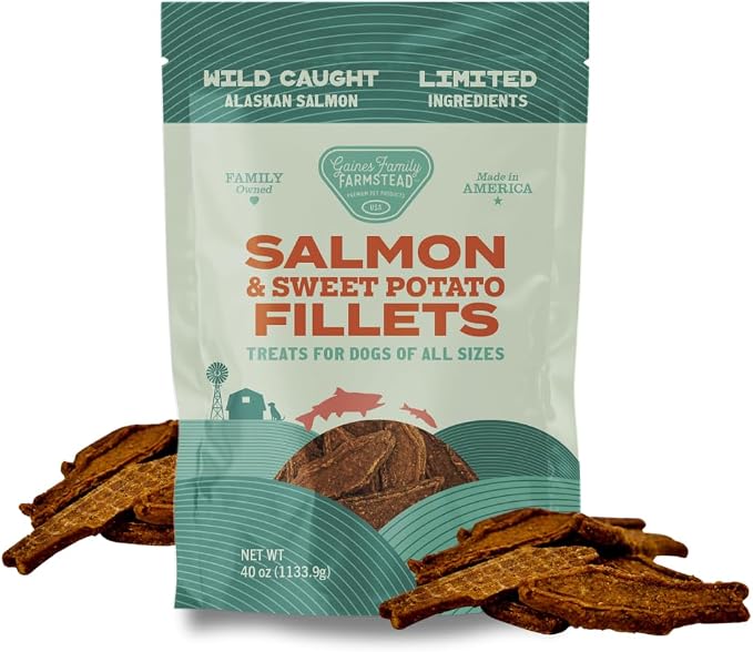 Gaines Family Farmstead Salmon & Sweet Potato Fillets for Dogs – 40 oz, All-Natural Soft Chews, Wild-Caught Alaskan Salmon, Limited-Ingredient Dog Treats, Made in USA