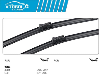 OEM Windshield Wiper Blades Replacement for Volvo XC60 2012 2013 2014 2015 2016 2017 Volvo C30 2011 2012 2013, All Weather Original Factory Quality Front & Rear Wipers Set 26"+20"+14" (Pack of 3)