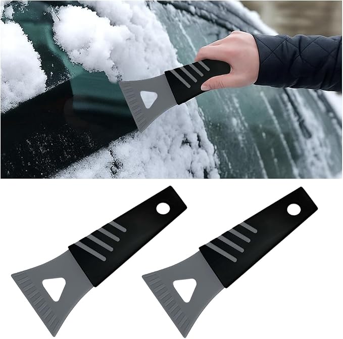 Ice Scraper for Car Windshield, 2PCS Plastic Handheld Vehicle Window Snow Frost LCE Remover Cleaning Freezer with Non-Slip Handle, Auto Freezer Shovel Defroster, Universal Fit (Grey)