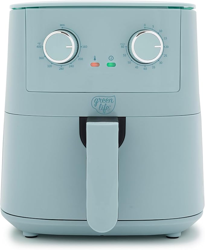4.5QT Air Fryer, Mechanical Dial Controls, PFAS-Free Ceramic Nonstick Drawer, Adjustable Temp & Timer, LED Indicator, Oil-Less Cooking, Dishwasher Safe, Compact Family Size, Blue