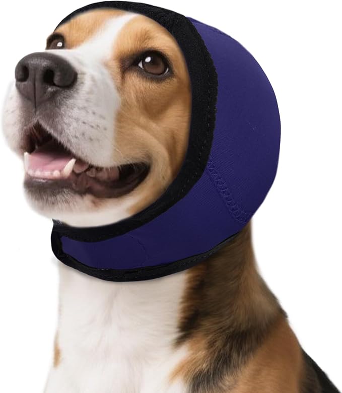 Dog Calming Hoodie, Dog Ear Muffs Noise Protection & Anxiety Relief, No Shake Ear Wraps for Dogs Quiet Ears Cover Headband for Fireworks Grooming Swimming Bathing Force Drying