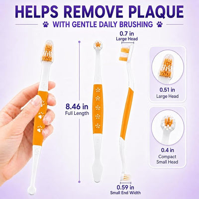 Dog Toothbrush, Dual-Head, for Medium-Large Dogs, Orange | Soft Bristles for Gentle Cleaning, 60° Curved Bristles for Better Coverage, Comfortable for Sensitive Gums