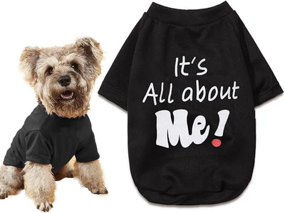 Yorkie Clothes Funny Small Dog T Shirt Black Dog Clothes, L | It's All About Me Print | Summer Stretchy Breathable Fabric | High Belly Cut | Summer Cooling Style