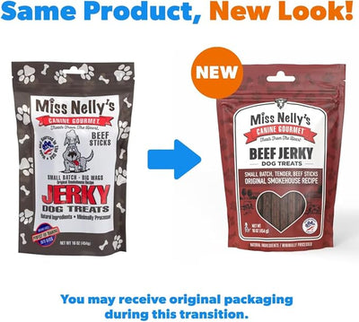 Miss Nelly's- All Natural Beef Jerky Dog Treats Made in USA Only - Beef Jerky Treats for Dogs Original Smoke House Recipe-Minimally Processed Soft Sticks - 16 oz. Bag.