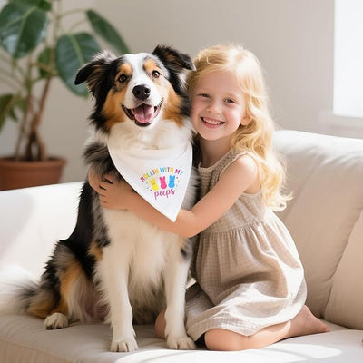 Rollin with My Peeps Funny Dog Bandana, Happy Easter Dog Bandana for Girls Boys Puppies, Egg Hunt Spring Holiday Rabbit Pet Scarf Accessories, Cute Easter Pet Gifts for Dogs Lover Mom Dad