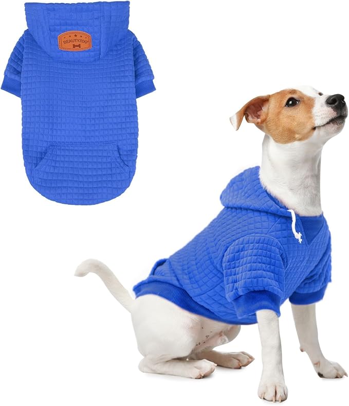 BEAUTYZOO Small Dog Hoodie Sweater with Pockets, Dog Clothes for Small Medium Dogs Boy Girl, Waffle-like Laminated Cotton Pet Coats with Hat and Leash Hole, All Weather Coat for Puppy Doggie Chihuahua