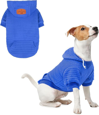 BEAUTYZOO Small Dog Hoodie Sweater with Pockets, Dog Clothes for Small Medium Dogs Boy Girl, Waffle-like Laminated Cotton Pet Coats with Hat and Leash Hole, All Weather Coat for Puppy Doggie Chihuahua