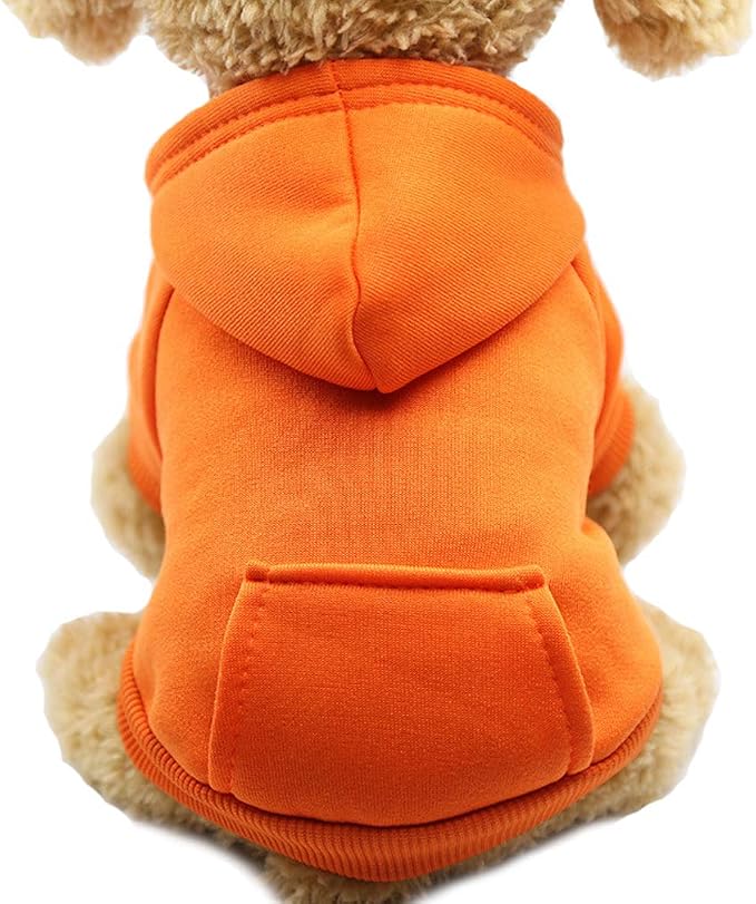 Jecikelon Soft Dog Hoodies for Small Dogs, Fleece Puppy Sweatshirt with Pockets, Warm Winter Cold Weather Coats for Pet Cat, Cute Clothes Puppy Costume (Orange, Medium)