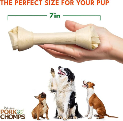 Pork Chomps Baked Pork Skin Dog Chews, 7 Inch Knots, 8 Count, 1 Pack - Long-Lasting Treats for Dogs - High Protein, Rawhide-Free, Low Fat, Healthy & Delicious Chews