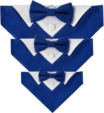 Tuxedo Dog Collar for Wedding Engagement and Birthday, Formal Dog Bandana Collar Costume with Bow Tie and Adjustable Buckle,Suitable for Small Medium Large Dog. (Blue, M)