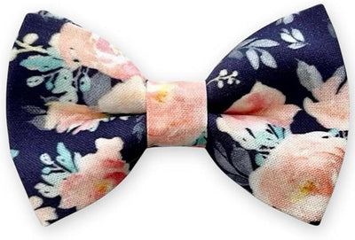 Detachable Dog Bow Tie, Slide-On Pet Bowtie for Collars, Stylish Durable Dog Lover Accessory Small, Medium & Large Dogs (Navy Blush Floral, X-Large (5.5in Wide))