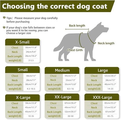 SAWMONG Waterproof Dog Winter Coat, Warm Fleece Lined Dog Jacket with Hood, Windproof Puppy Coat, Pet Apparel Vest Outdoor&Indoor Winter Activities(Green,XL)