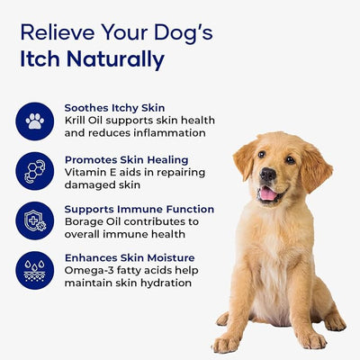 Itch Relief Chews for Dogs – Anti Itch Dog Allergy Relief | Borage Oil, Omega 3, Vitamin E | Dog Itching Skin Relief, Hot Spot Treatment, Seasonal Allergy Supplement | Soft Chews | Pack of 3