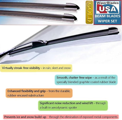 WiperBladesUSA Wiper Blades Set w/ 1yr warranty compatible with Kia Sephia 1995 Wipers (Set of 3) w/Rear Wiper Pulse Wipers