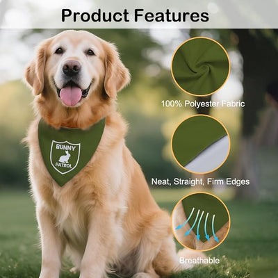 Bunny Patrol Green Dog Bandana, Funny Easter Pet Scarf Accessory Photo Prop for Outdoor Adventure Hiking Camping Mountain, Gifts for Ranger, Christmas Birthday Gifts for Puppy Lover Dad Mom